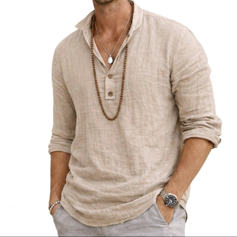 Herren-Langarmhemd mit Henley-Ausschnitt und Knopfleiste