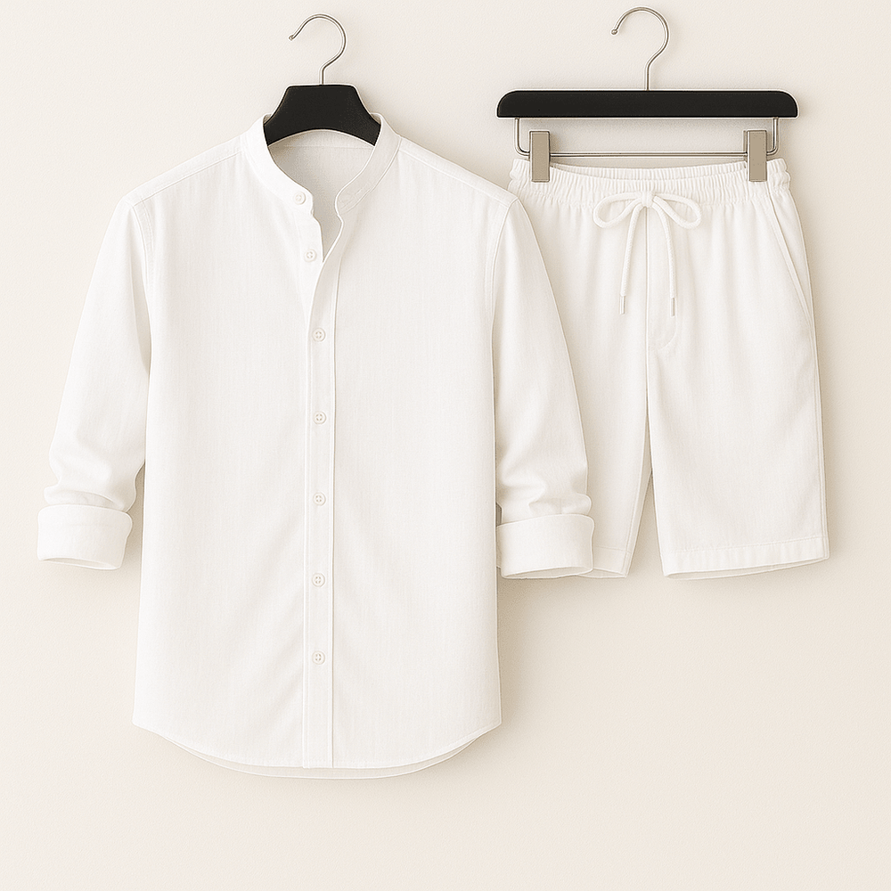 Herren Leinenlook Set Hemd Shorts