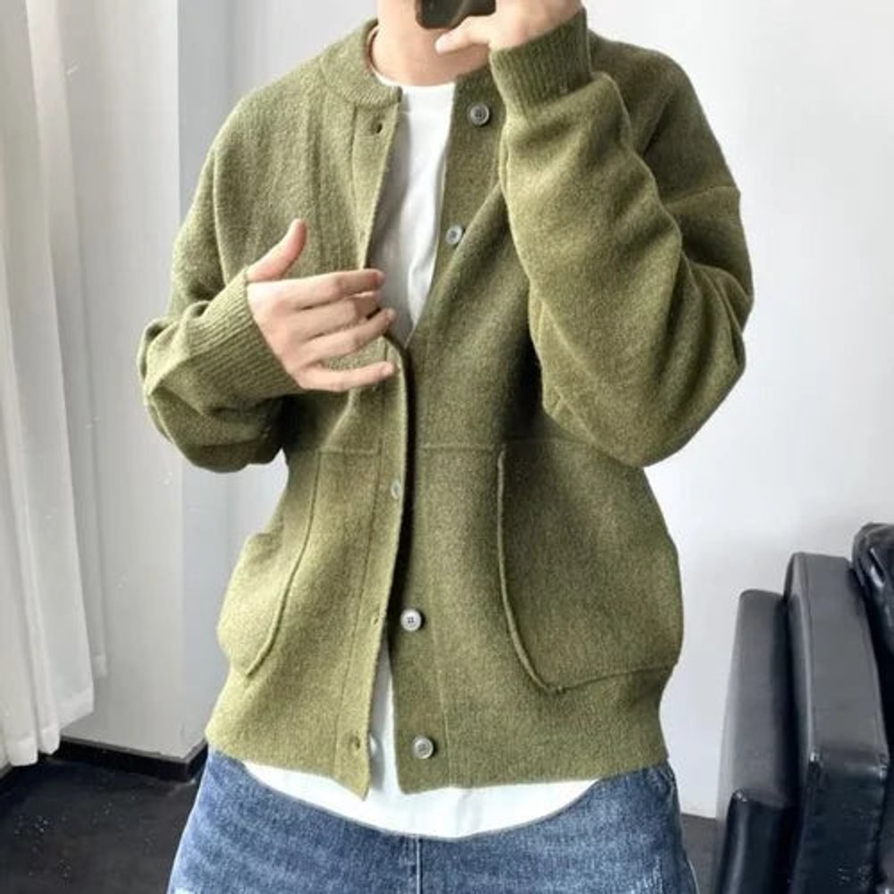 Thomas | Herren Mens Cardigan Strickjacke Rundhals Knopfleiste Oversized