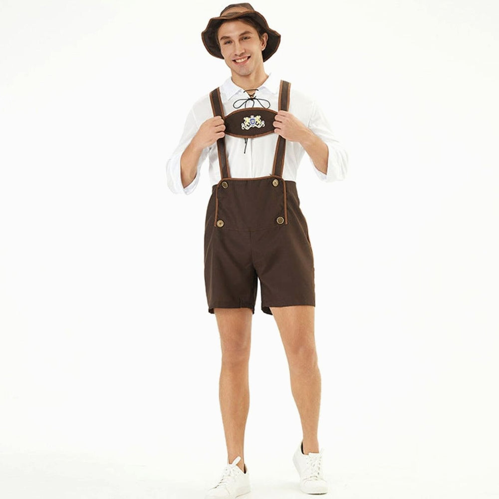 Lukas | Herren Oktoberfest Lederhosen-Kostüm mit Hosenträgern Trachtenshorts