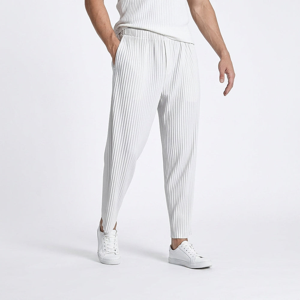 Herren-Plisseehose mit elastischem Bund und geradem Bein