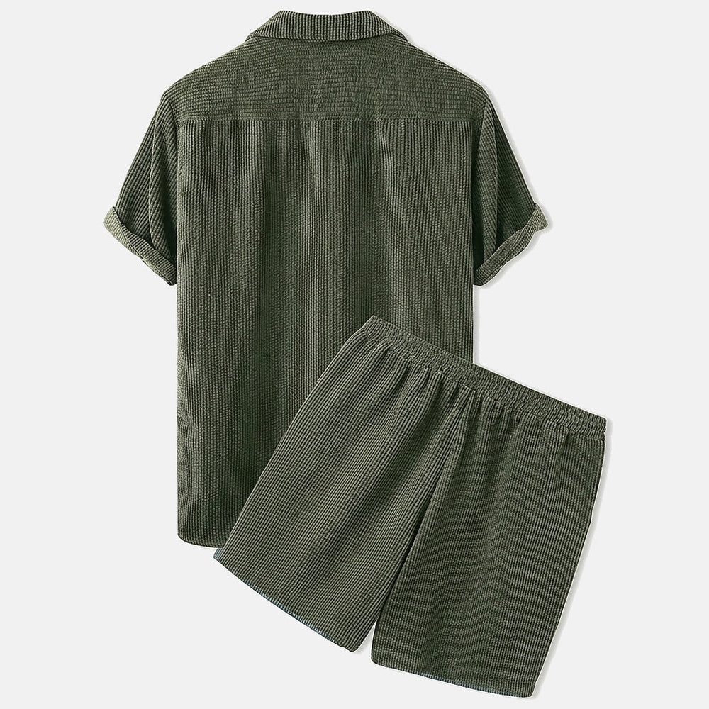 Herren Set aus Kurzarmhemd mit Reverskragen und Shorts mit Kordelzug