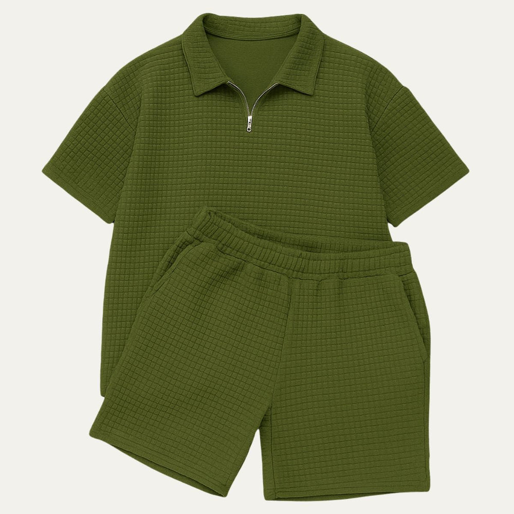 Herren-Set aus Poloshirt mit Viertelreißverschluss und Shorts mit Gitterstruktur