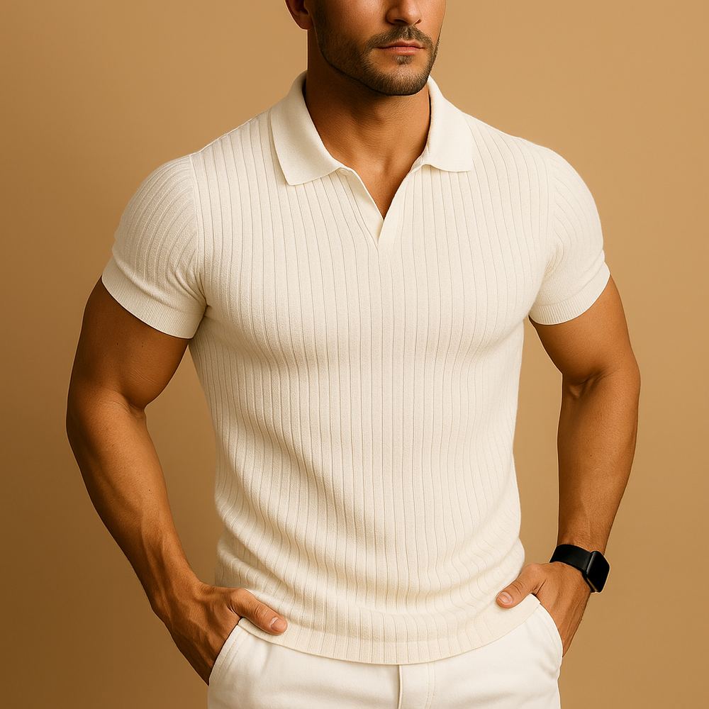 Herren Slim Fit Polo-Shirt mit V-Ausschnitt