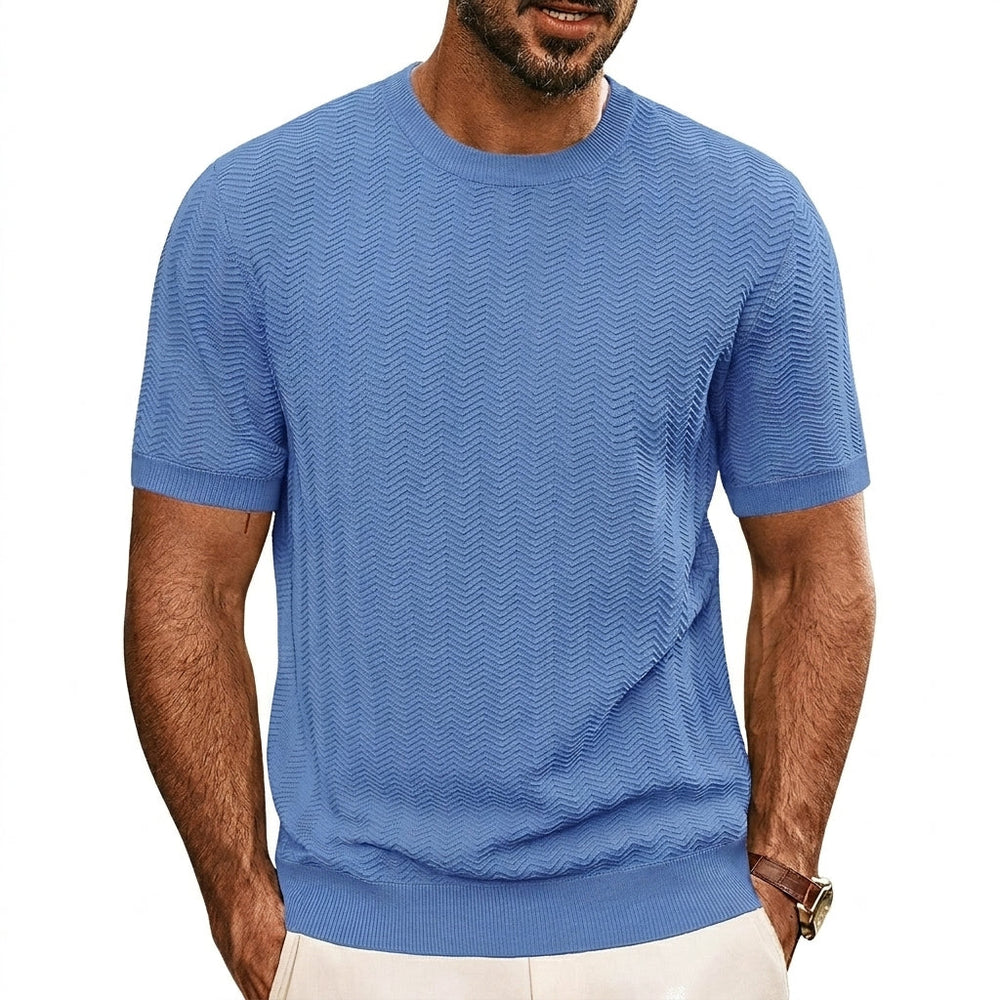 Herren Strick-T-Shirt mit Chevron-Struktur und Rundhalsausschnitt
