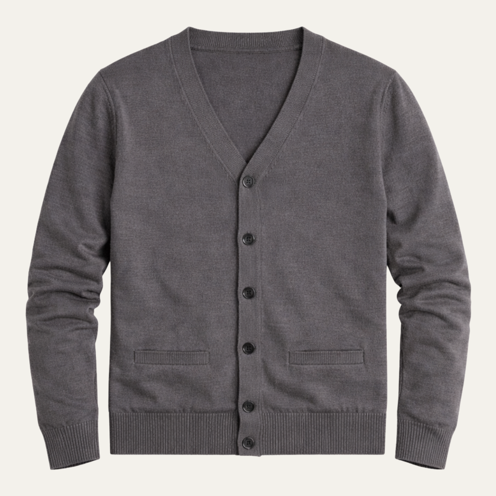 Herren Strickjacke mit Knopfleiste, V-Ausschnitt und Rippbündchen