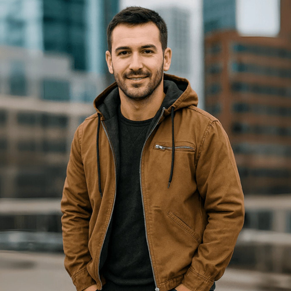 Sebastian | Herren Vintage Winterjacke mit Kapuze und Reißverschluss Fleecefutter