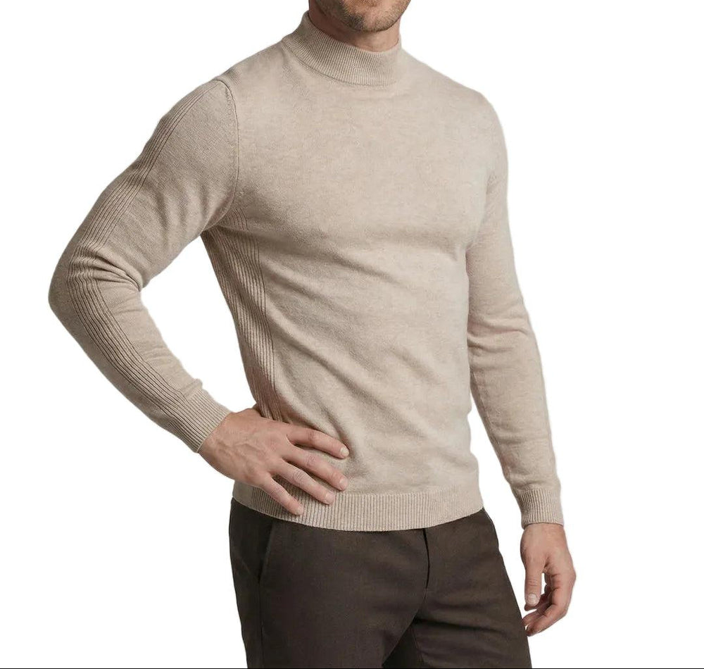 Herrenpullover mit langen Ärmeln, Stehkragen und gerader Form