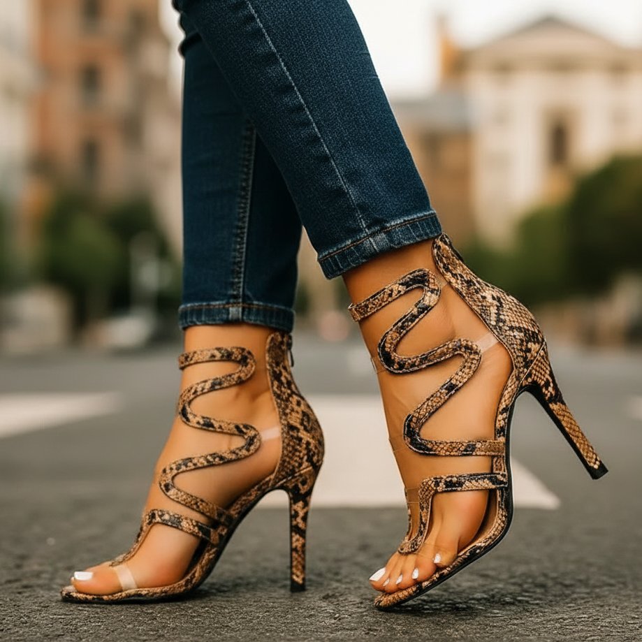 Johanna | High Heels Schnürung Schlangenmuster Stiletto Abend