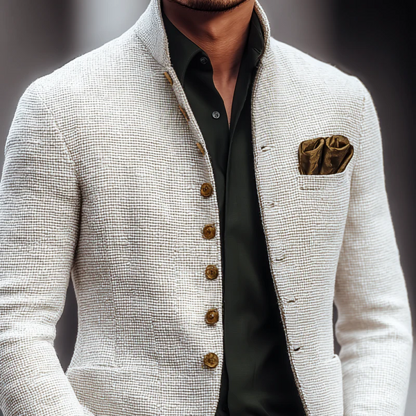 Artjom – Schlichte Tweed-Freizeit Jacke Mit Hohem Kragen