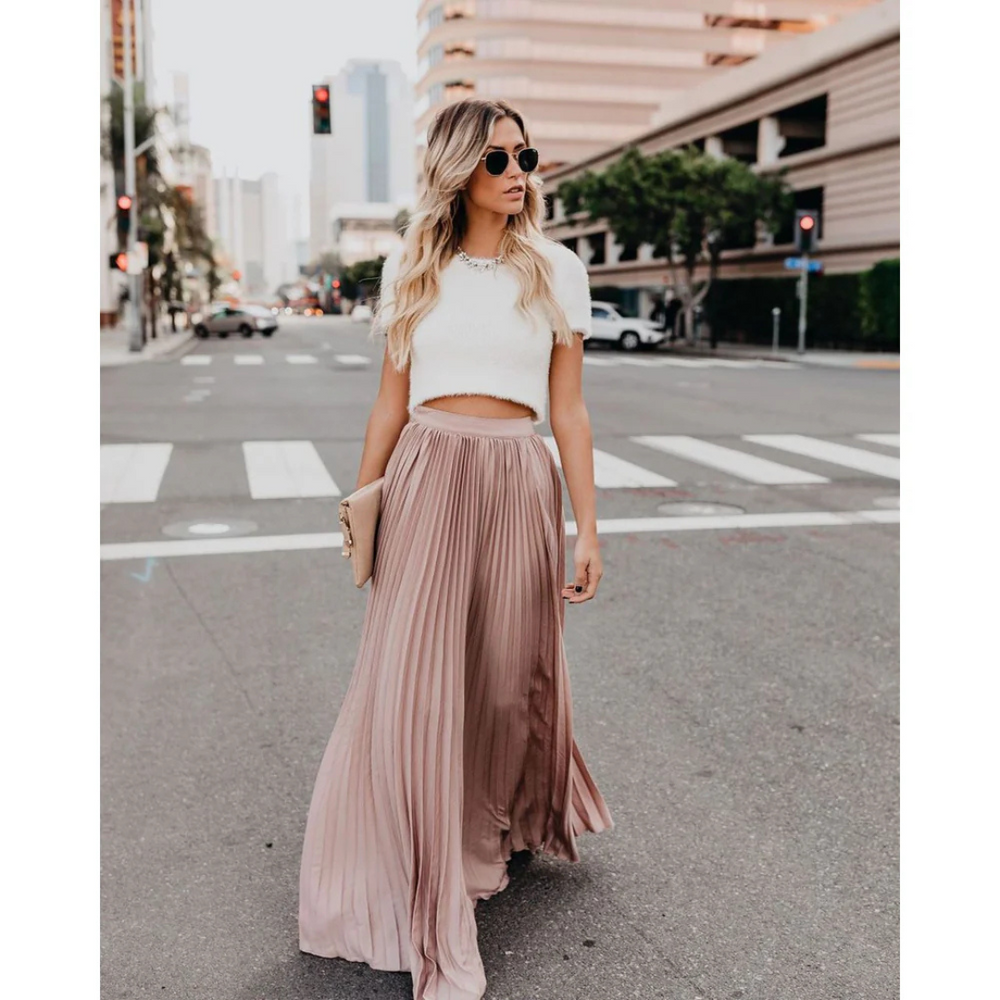 Imke | Damen Plisseerock Maxi Hohe Taille Faltenrock