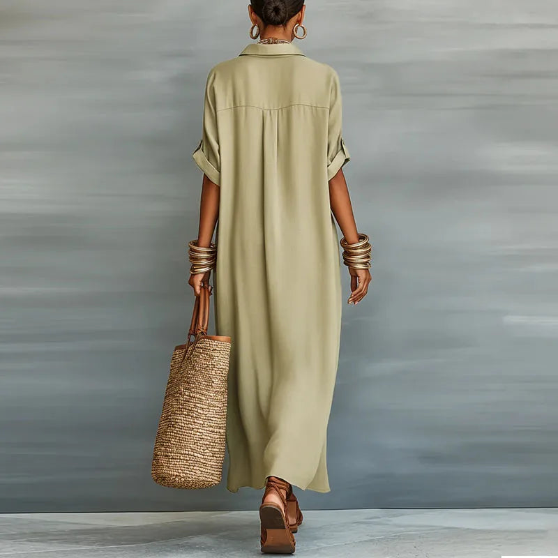 Immanuela | Damen Hemdkleid Maxikleid mit Knopfleiste