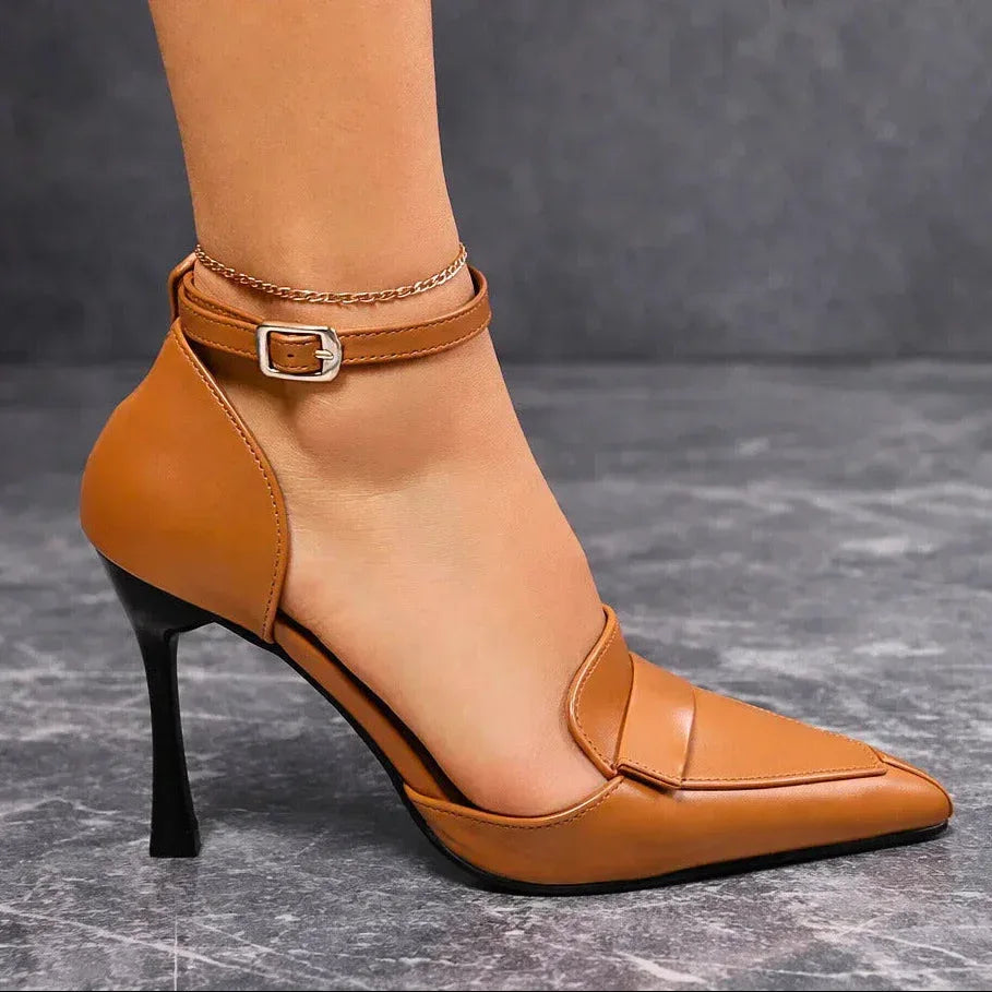Ingeborg | Damen Spitze Absatzschuhe mit Knöchelriemen