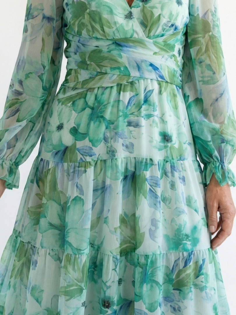 Isolde | Damen Blumenmuster Wickel Maxikleid