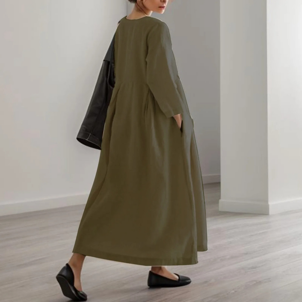 Wibke | Damen Rundhals 3/4-Arm Midikleid A-Linie