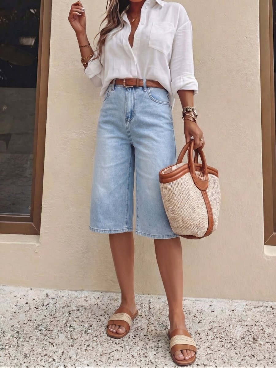 Jeans Bermuda Shorts Damen High Waist