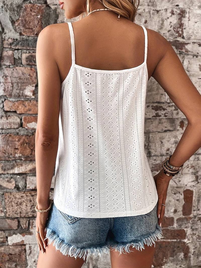 Jolanda | Damen Lochstickerei V-Ausschnitt Top