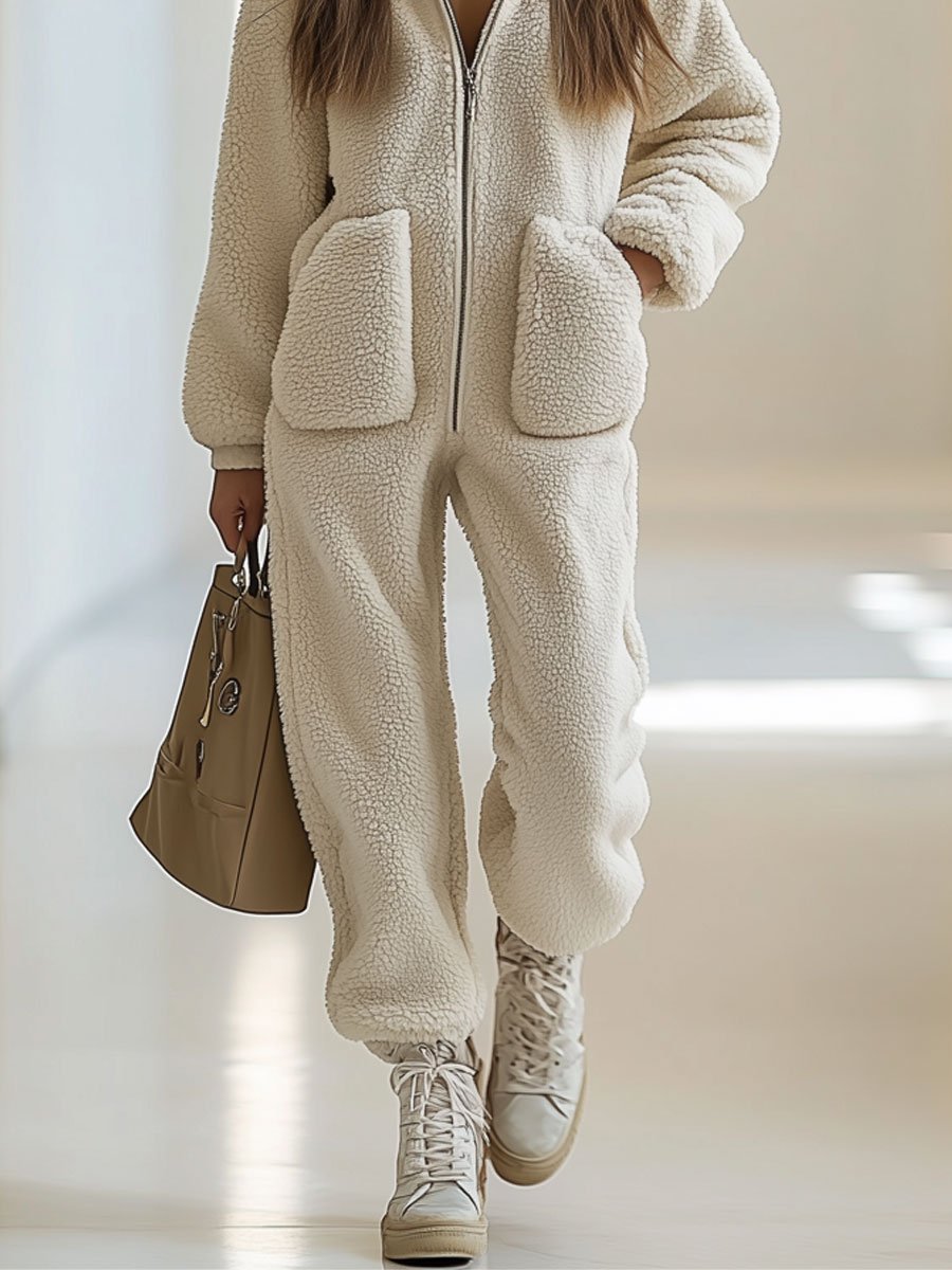 Lena | Lässiger Fleece-Jumpsuit mit Kapuze