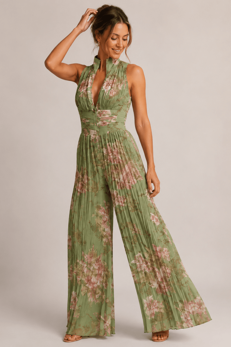 Jumpsuit Damen mit Weitem Bein und Blumenmuster