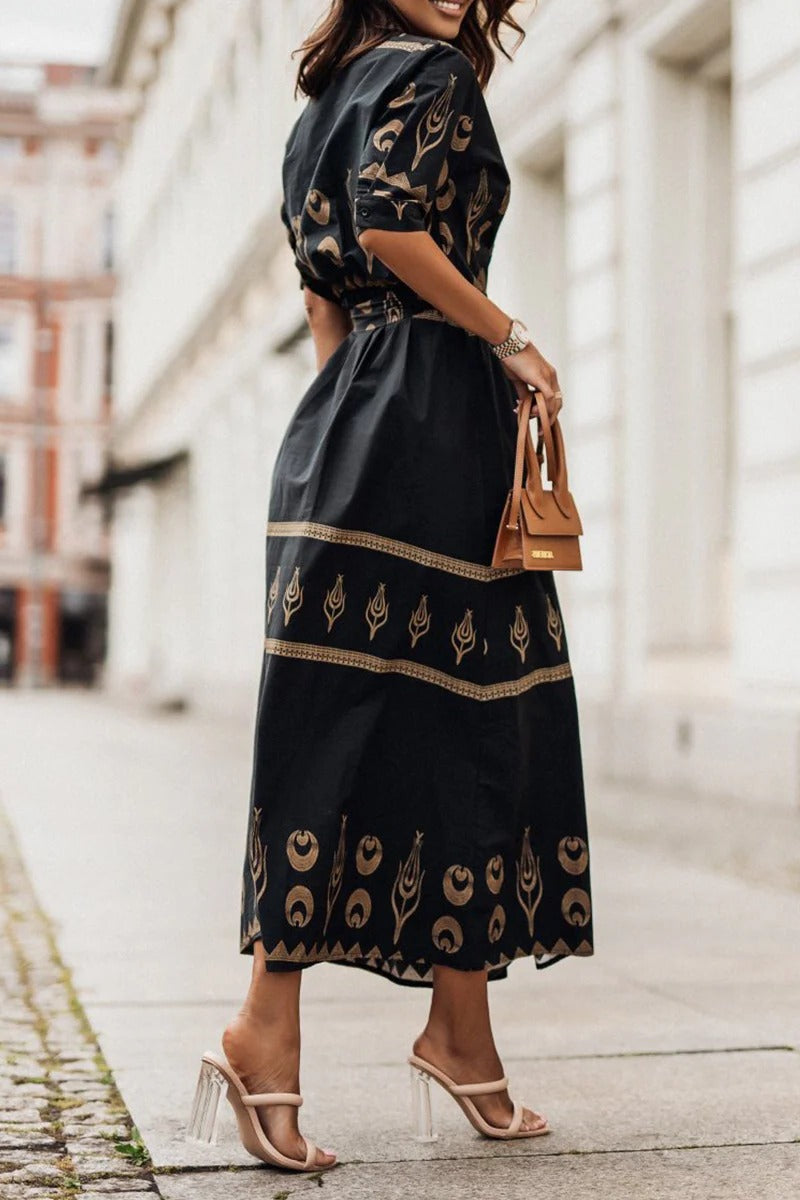 Kassandra | Damen Boho Ethno Midikleid Langarm