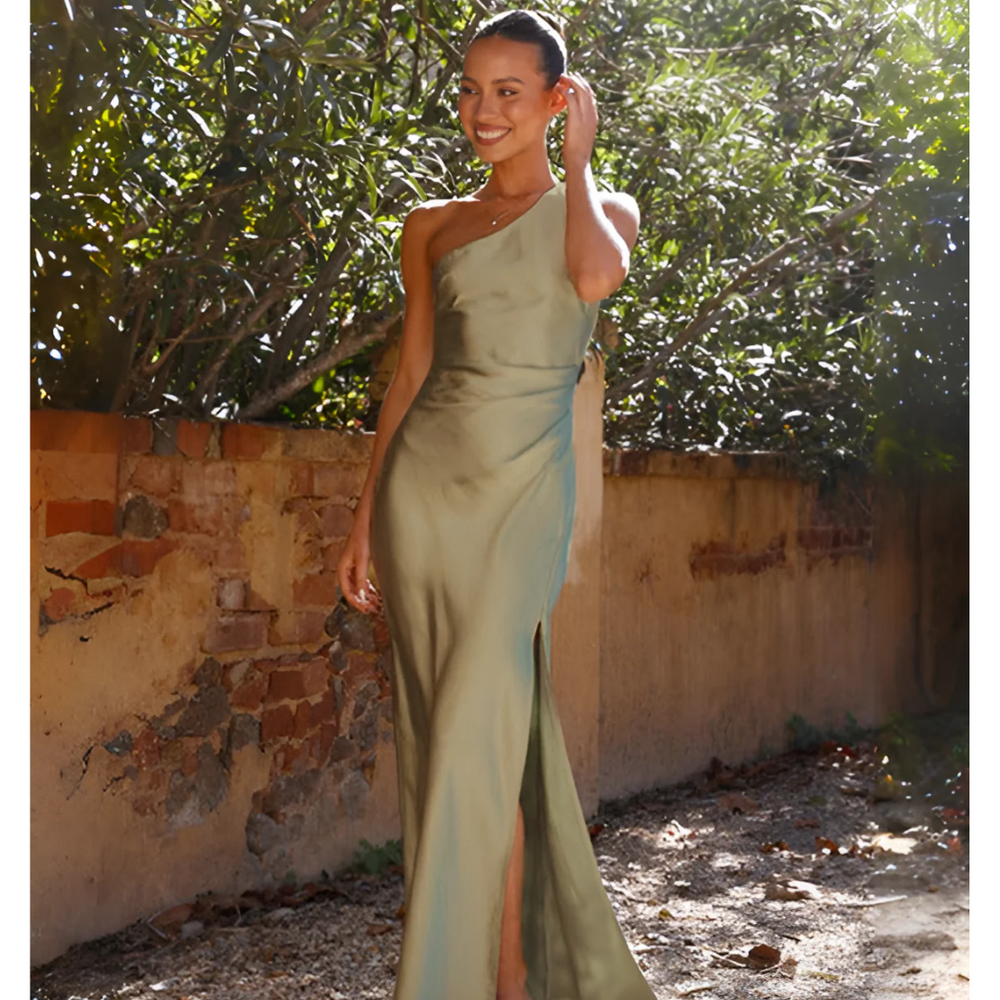 Kassandra | Damen One-Shoulder Asymmetrisches Maxikleid