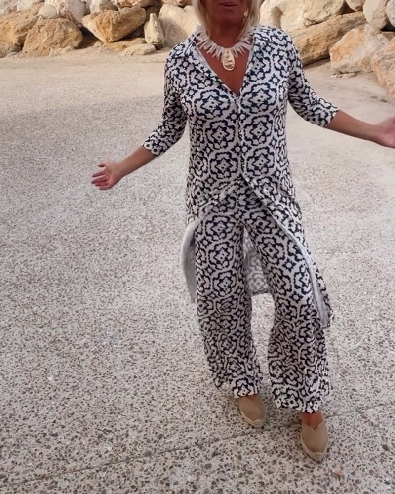 Katja | Damen Bedruckte Tunika Weite Hose Set