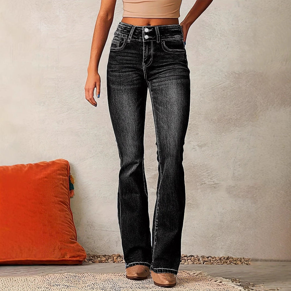 Katrin | Damen High Waist Bootcut Jeans Figurschmeichelnd