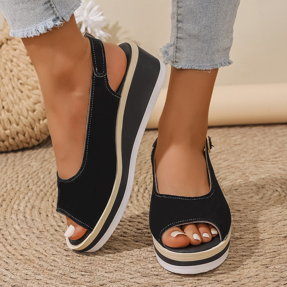 Keilabsatz Slingback Plateau Sandalen