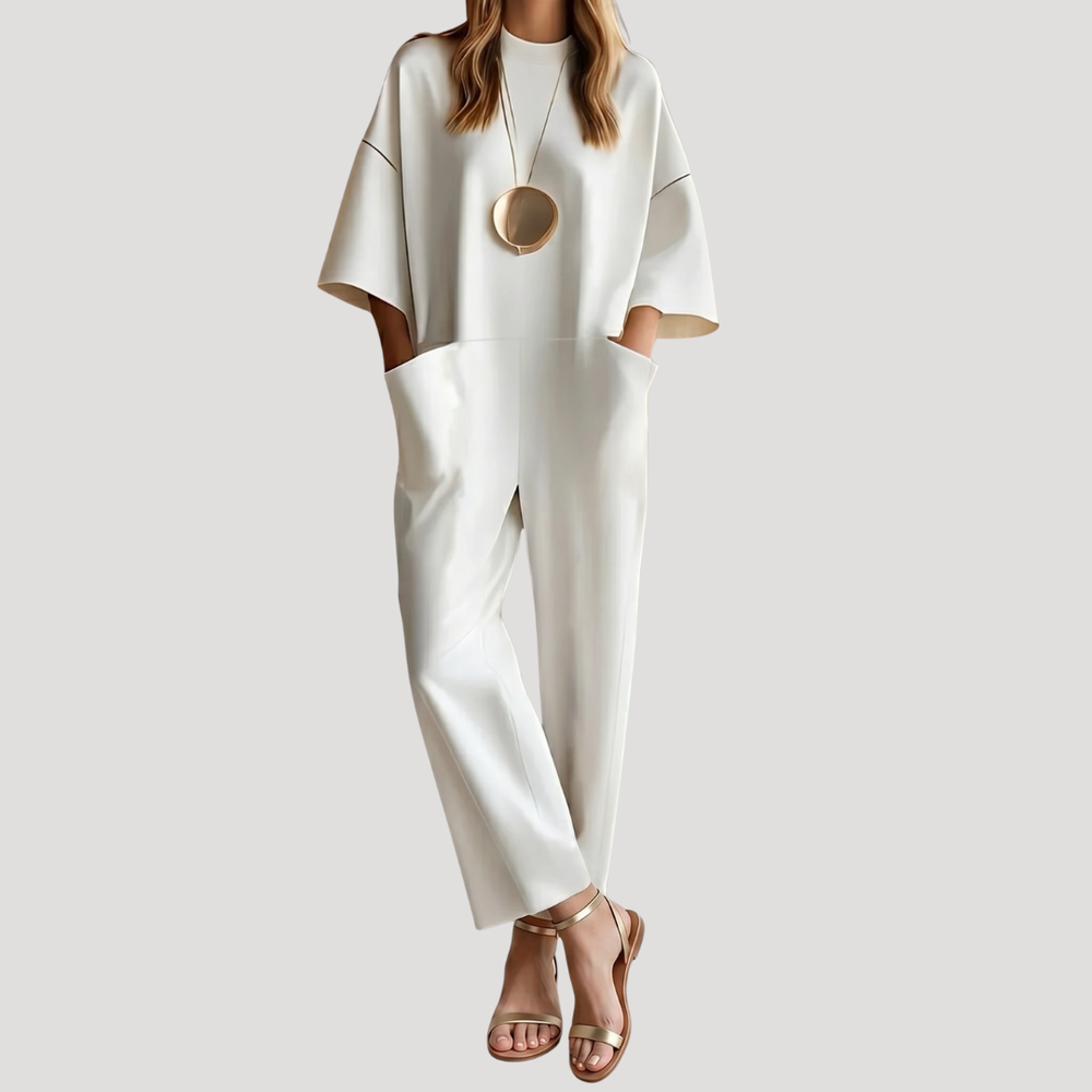 Klara | Damen Weites Bein Kurzarm Jumpsuit