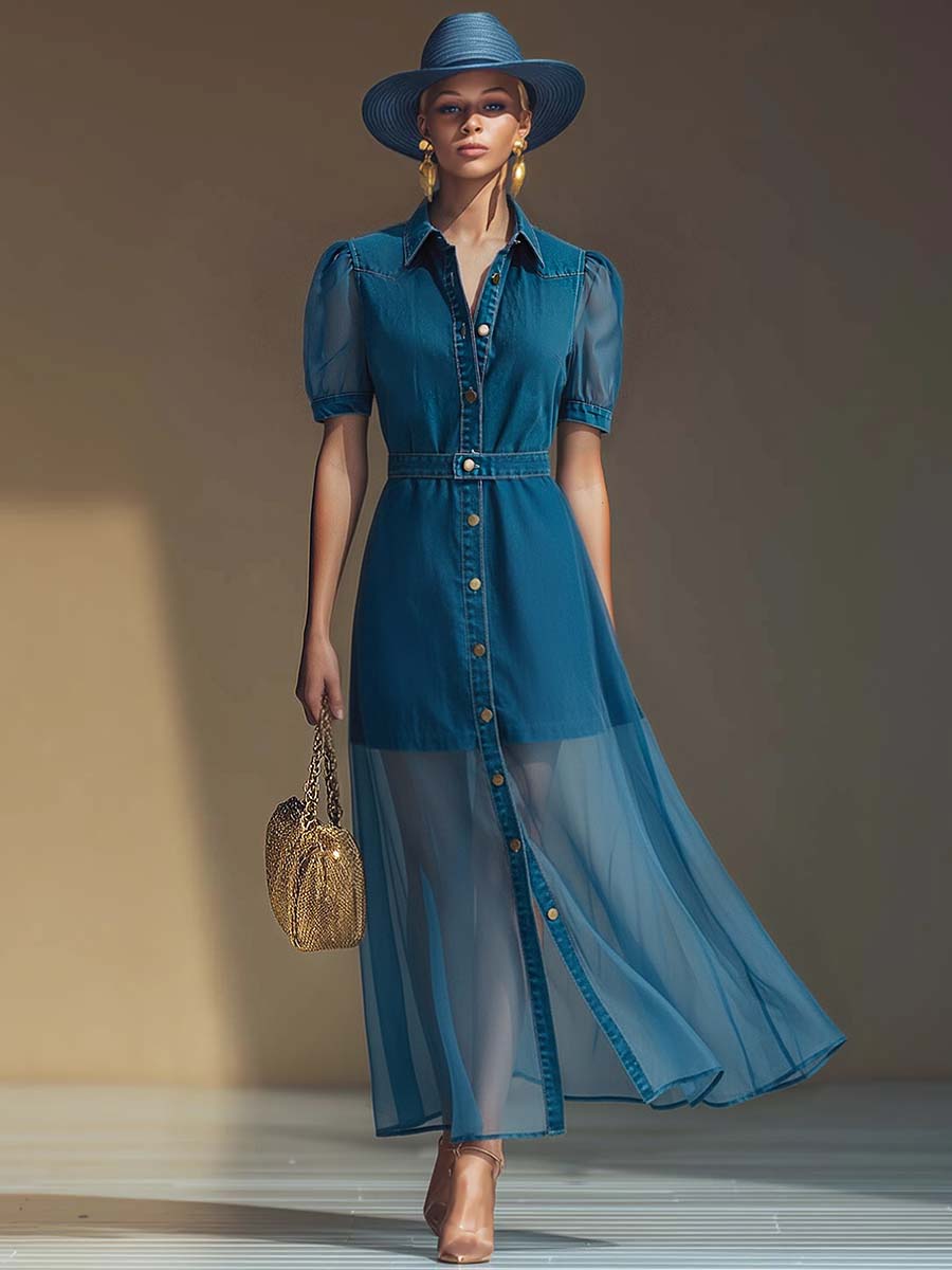 Klementine | Damen Durchgeknöpftes Jeanskleid Maxikleid