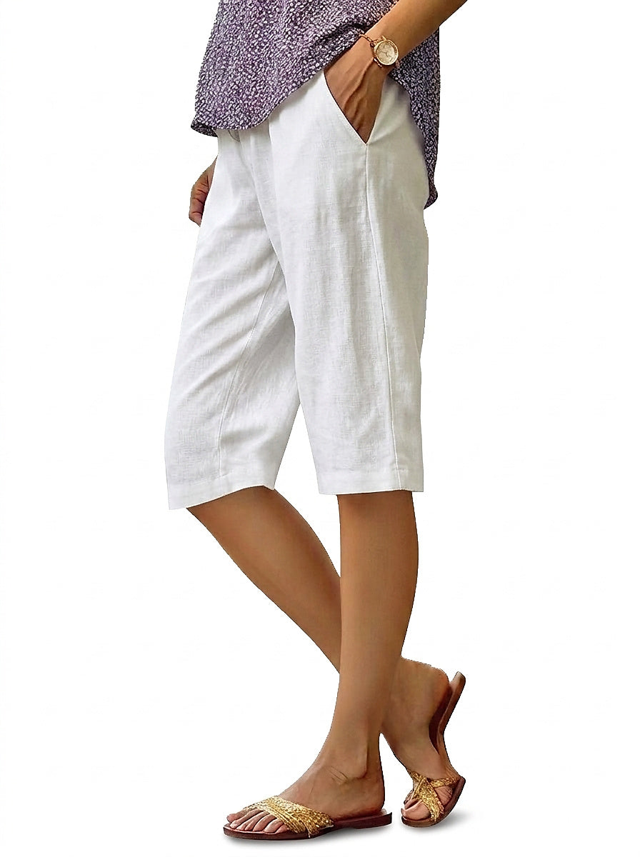 Knielange Damen-Leinenshorts mit weitem Bein