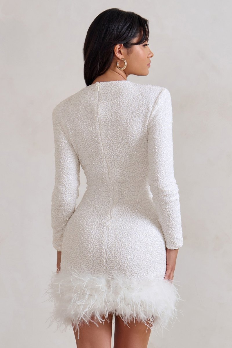 Langarm Mini Kleid Federsaum