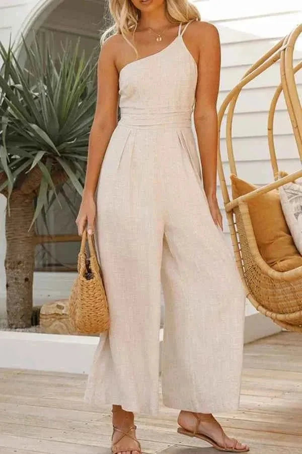 Léa – Eleganter Ein-Schulter Jumpsuit mit weitem Bein & Taillendetail