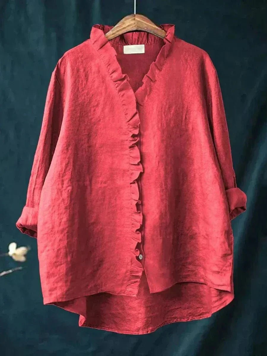 Nora | Leinen Rüschen Bluse Langarm Relaxed Fit Sommer