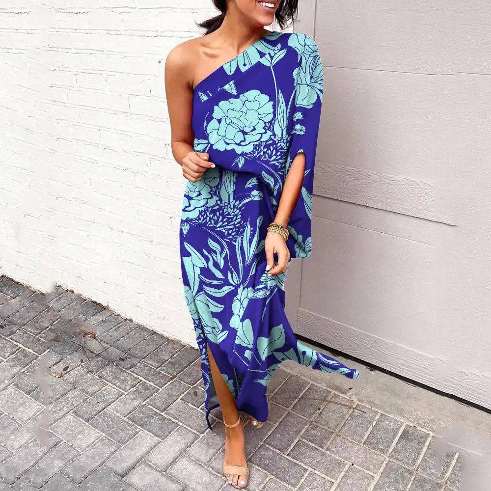 Leonie | Damen One-Shoulder Blumenprint Maxikleid