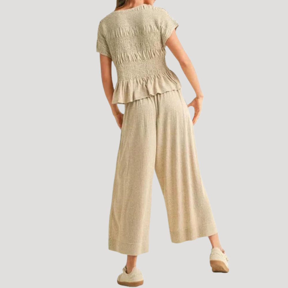 Lillian | Damen Kurzarm Zweiteiler Set Weite Hose
