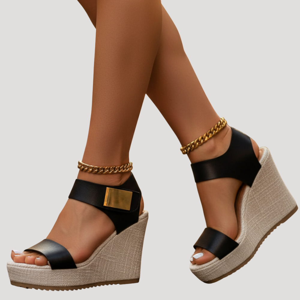 Linnea | Damen Plateau Sandalen mit Keilabsatz und Knöchelriemen