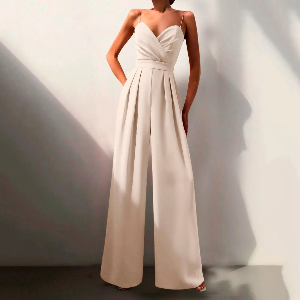 Livia | Damen Jumpsuit Herzausschnitt Weites Bein Ärmellos