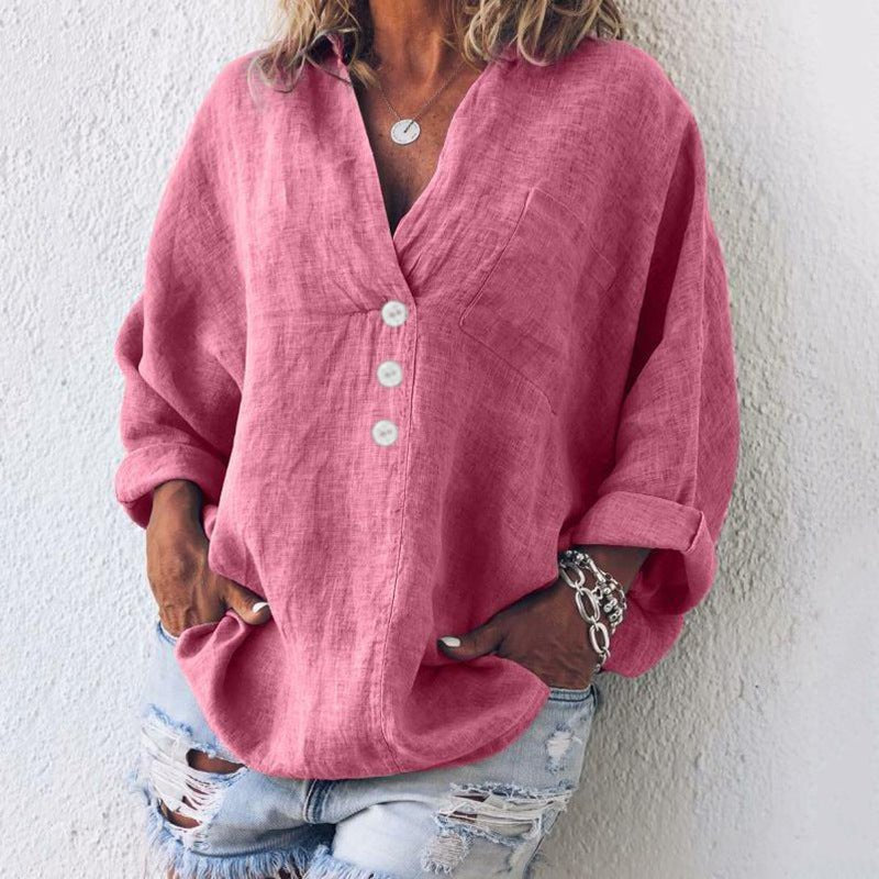 Lorelei | Damen V-Ausschnitt Bluse mit Knopfleiste