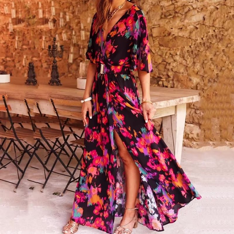 Lysistrata | Damen Wickelkleid Maxikleid V-Ausschnitt