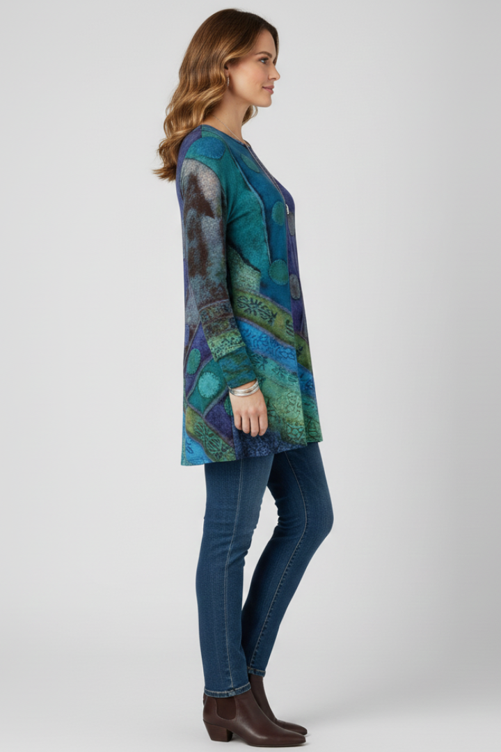 Magdalena | Damen Langarm Tunika mit Patchwork Muster