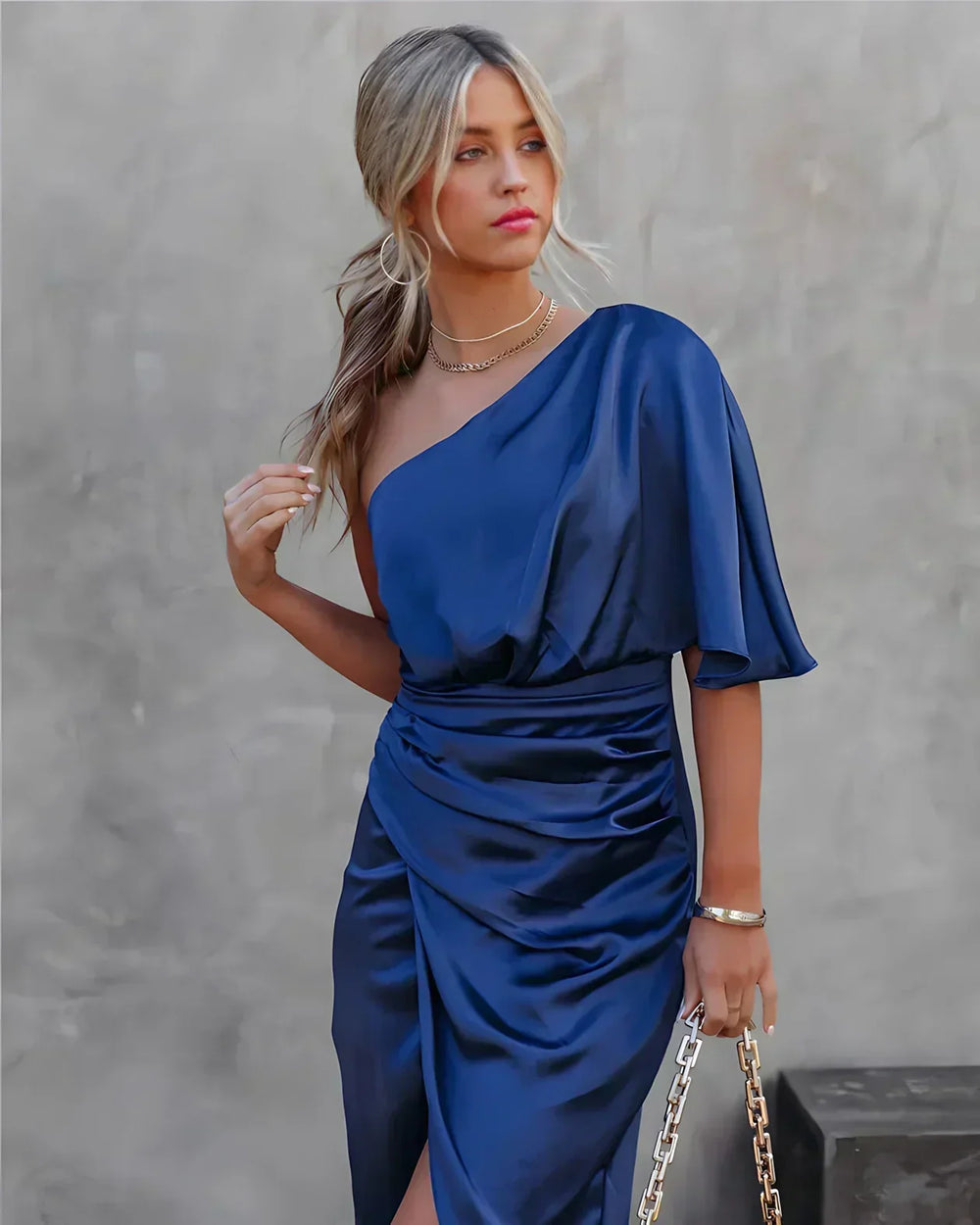 Marianne | Damen One Shoulder Midi Kleid