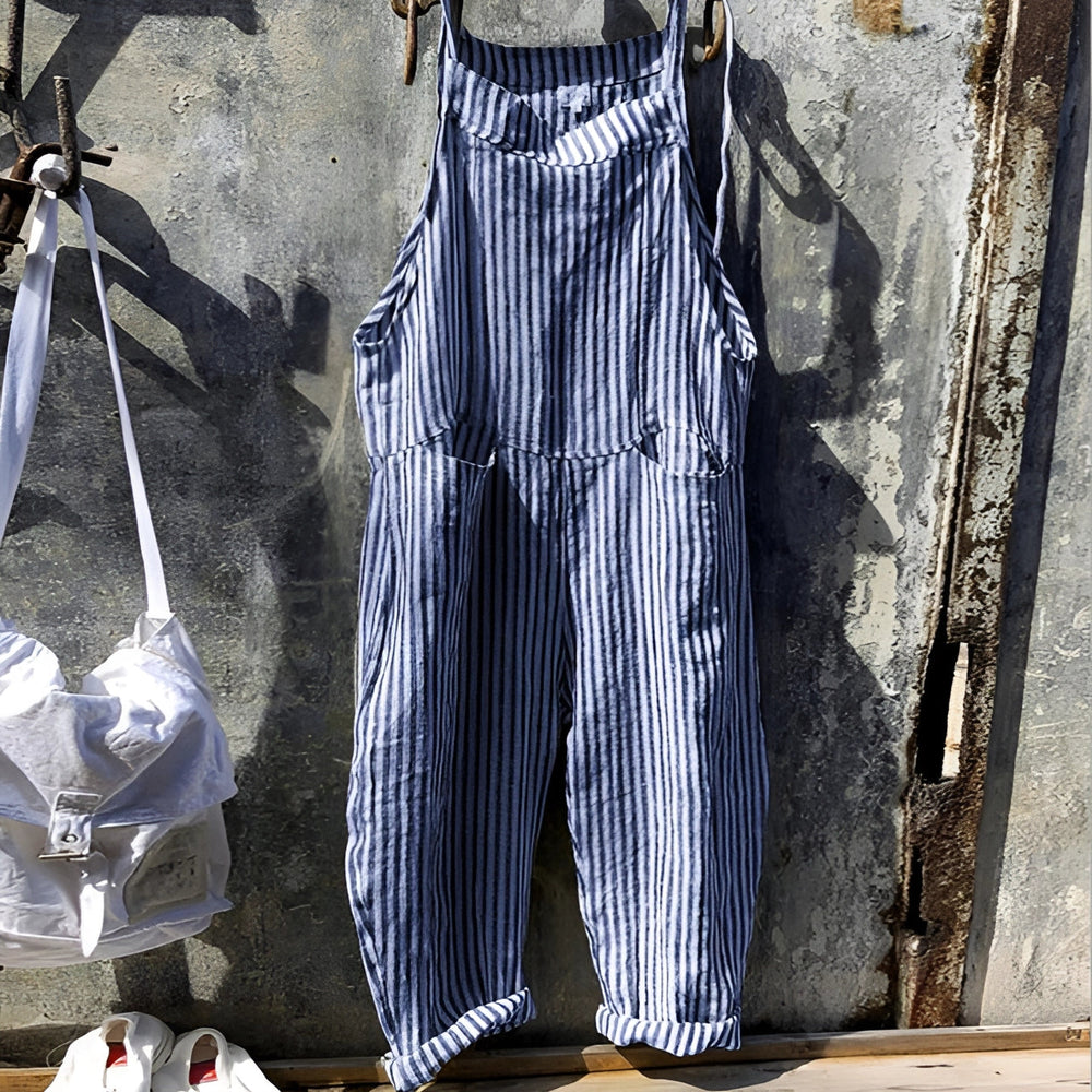 Marike | Damen Gestreifte Weite Latzhose mit Taschen