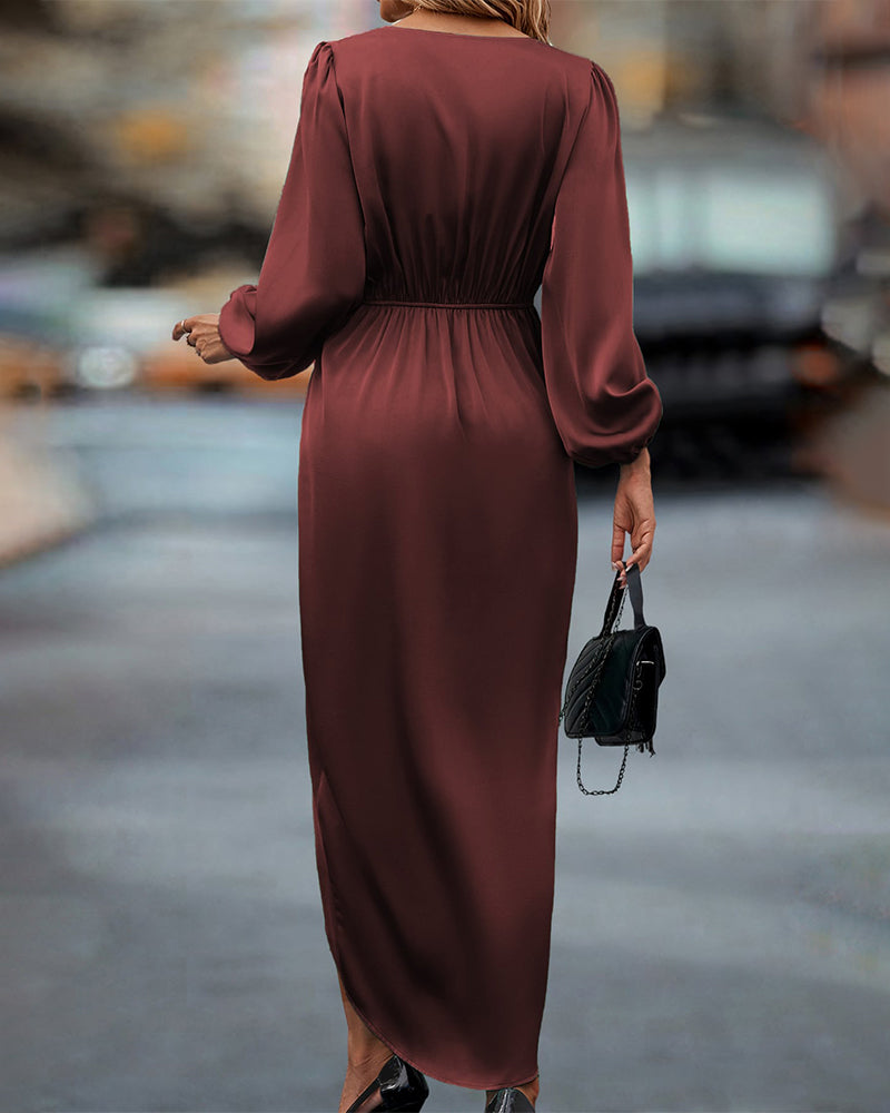 Marlene | Damen Wickelkleid Langarm Midi