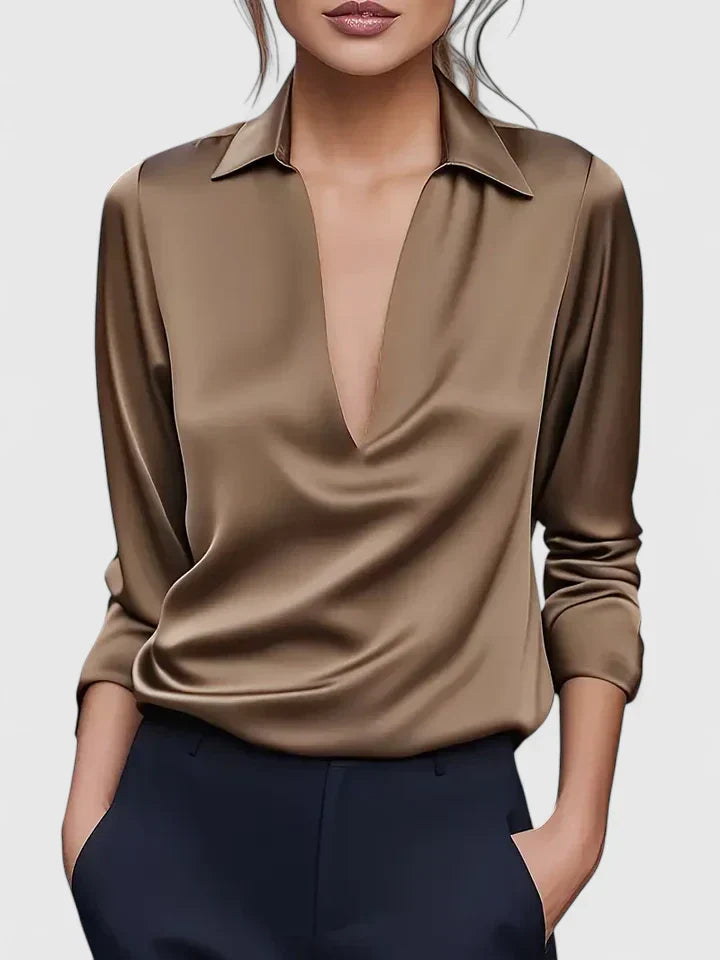 Marlies | Damen V-Ausschnitt Langarm Bluse