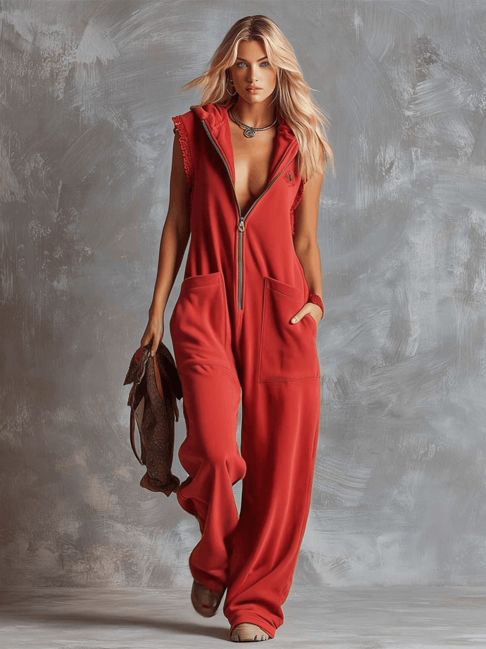 Marlinka | Damen Kapuzen Jumpsuit mit Reißverschluss