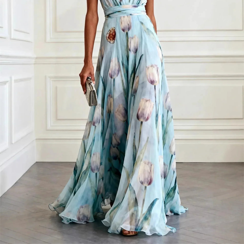 Mathilde | Damen V-Ausschnitt Maxikleid Blumenmuster