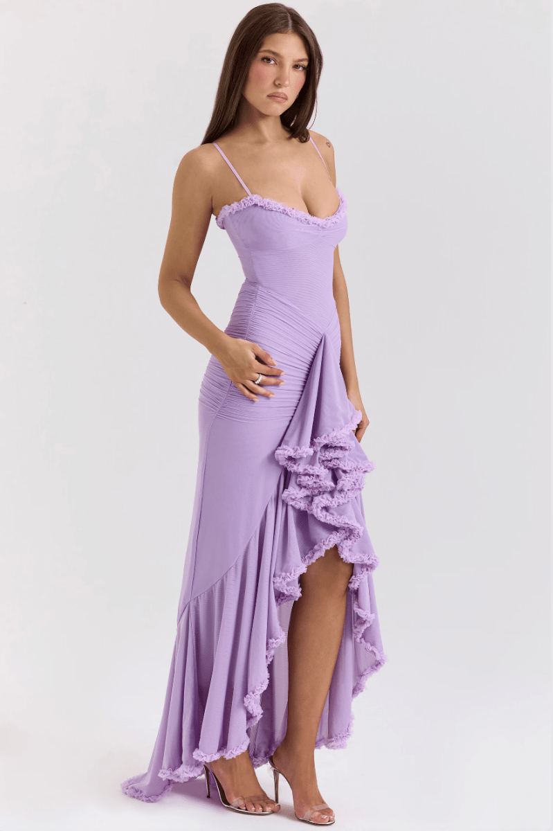 Maxi Abendkleid Langarm Rüschen