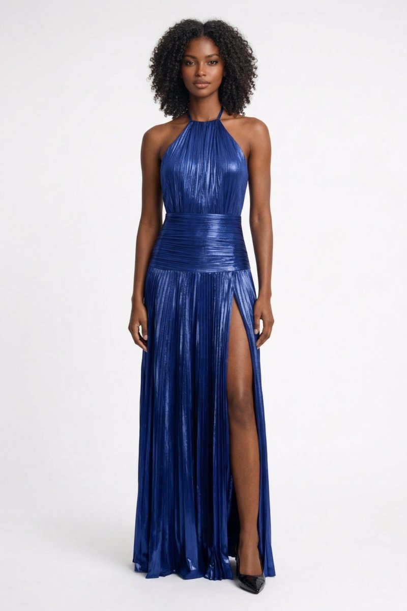 Maxi Abendkleid mit Schlitz und Halterneck