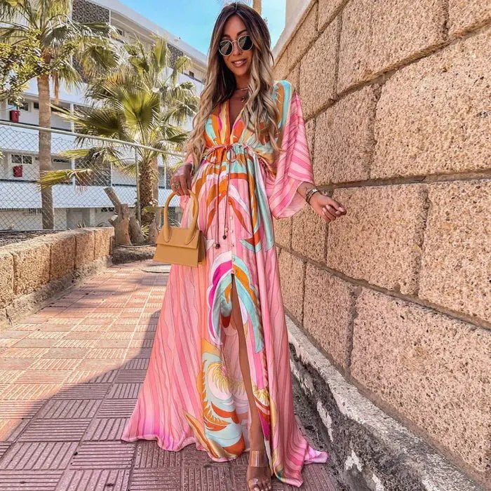 Sophie | Maxi Kleid V-Ausschnitt Kimono Ärmel Schlitz